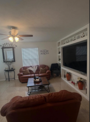 Tidied living room with sofas and television
